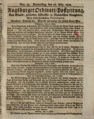 Augsburger Ordinari Postzeitung von Staats-, gelehrten, historisch- u. ökonomischen Neuigkeiten (Augsburger Postzeitung) Donnerstag 26. Februar 1829