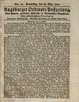 Augsburger Ordinari Postzeitung von Staats-, gelehrten, historisch- u. ökonomischen Neuigkeiten (Augsburger Postzeitung) Donnerstag 26. März 1829
