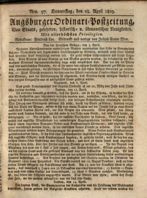 Augsburger Ordinari Postzeitung von Staats-, gelehrten, historisch- u. ökonomischen Neuigkeiten (Augsburger Postzeitung) Donnerstag 23. April 1829