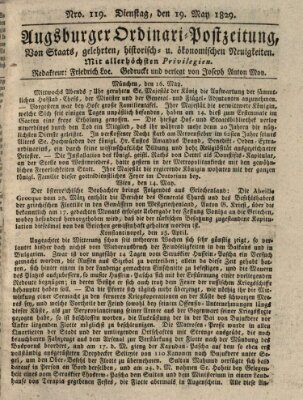 Augsburger Ordinari Postzeitung von Staats-, gelehrten, historisch- u. ökonomischen Neuigkeiten (Augsburger Postzeitung) Dienstag 19. Mai 1829