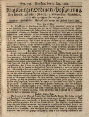 Augsburger Ordinari Postzeitung von Staats-, gelehrten, historisch- u. ökonomischen Neuigkeiten (Augsburger Postzeitung) Samstag 5. Dezember 1829