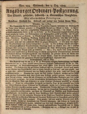 Augsburger Ordinari Postzeitung von Staats-, gelehrten, historisch- u. ökonomischen Neuigkeiten (Augsburger Postzeitung) Mittwoch 9. Dezember 1829