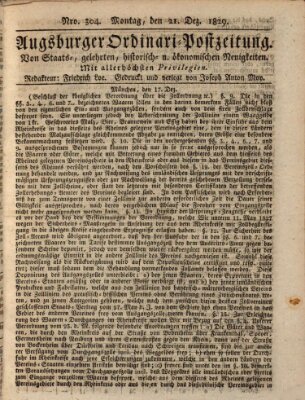 Augsburger Ordinari Postzeitung von Staats-, gelehrten, historisch- u. ökonomischen Neuigkeiten (Augsburger Postzeitung) Montag 21. Dezember 1829