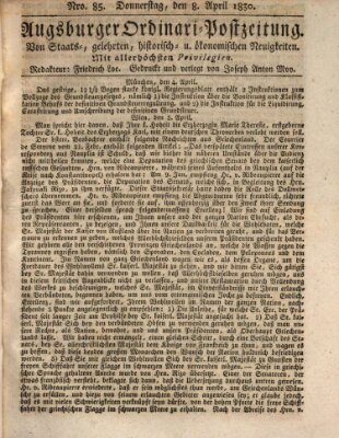 Augsburger Ordinari Postzeitung von Staats-, gelehrten, historisch- u. ökonomischen Neuigkeiten (Augsburger Postzeitung) Donnerstag 8. April 1830