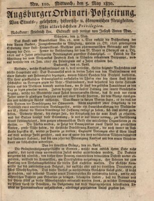 Augsburger Ordinari Postzeitung von Staats-, gelehrten, historisch- u. ökonomischen Neuigkeiten (Augsburger Postzeitung) Mittwoch 5. Mai 1830