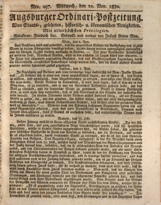 Augsburger Ordinari Postzeitung von Staats-, gelehrten, historisch- u. ökonomischen Neuigkeiten (Augsburger Postzeitung) Mittwoch 10. November 1830