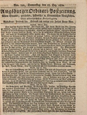 Augsburger Ordinari Postzeitung von Staats-, gelehrten, historisch- u. ökonomischen Neuigkeiten (Augsburger Postzeitung) Donnerstag 23. Dezember 1830
