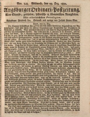 Augsburger Ordinari Postzeitung von Staats-, gelehrten, historisch- u. ökonomischen Neuigkeiten (Augsburger Postzeitung) Mittwoch 29. Dezember 1830