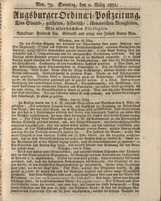 Augsburger Ordinari Postzeitung von Staats-, gelehrten, historisch- u. ökonomischen Neuigkeiten (Augsburger Postzeitung) Sonntag 20. März 1831