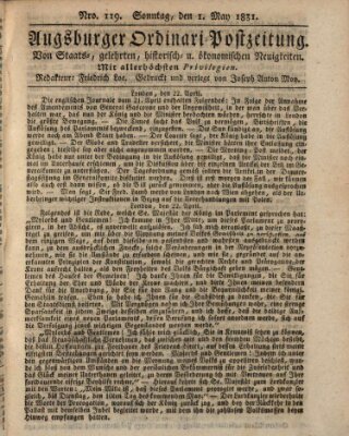 Augsburger Ordinari Postzeitung von Staats-, gelehrten, historisch- u. ökonomischen Neuigkeiten (Augsburger Postzeitung) Sonntag 1. Mai 1831