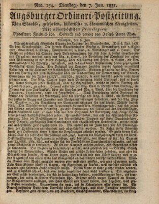 Augsburger Ordinari Postzeitung von Staats-, gelehrten, historisch- u. ökonomischen Neuigkeiten (Augsburger Postzeitung) Dienstag 7. Juni 1831