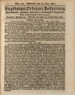 Augsburger Ordinari Postzeitung von Staats-, gelehrten, historisch- u. ökonomischen Neuigkeiten (Augsburger Postzeitung) Mittwoch 15. Juni 1831