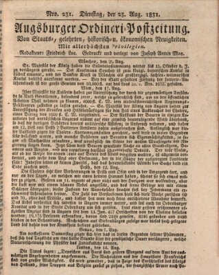 Augsburger Ordinari Postzeitung von Staats-, gelehrten, historisch- u. ökonomischen Neuigkeiten (Augsburger Postzeitung) Dienstag 23. August 1831