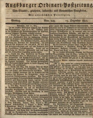 Augsburger Ordinari Postzeitung von Staats-, gelehrten, historisch- u. ökonomischen Neuigkeiten (Augsburger Postzeitung) Montag 19. Dezember 1831