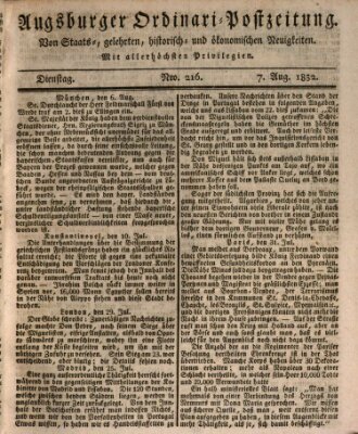 Augsburger Ordinari Postzeitung von Staats-, gelehrten, historisch- u. ökonomischen Neuigkeiten (Augsburger Postzeitung) Dienstag 7. August 1832