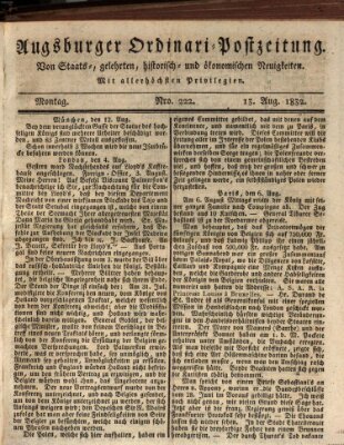 Augsburger Ordinari Postzeitung von Staats-, gelehrten, historisch- u. ökonomischen Neuigkeiten (Augsburger Postzeitung) Montag 13. August 1832