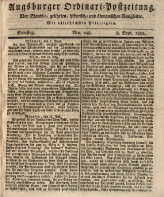 Augsburger Ordinari Postzeitung von Staats-, gelehrten, historisch- u. ökonomischen Neuigkeiten (Augsburger Postzeitung) Samstag 8. September 1832