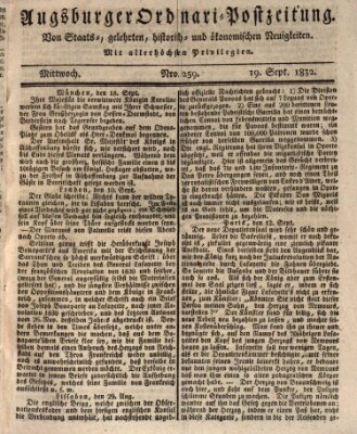 Augsburger Ordinari Postzeitung von Staats-, gelehrten, historisch- u. ökonomischen Neuigkeiten (Augsburger Postzeitung) Mittwoch 19. September 1832