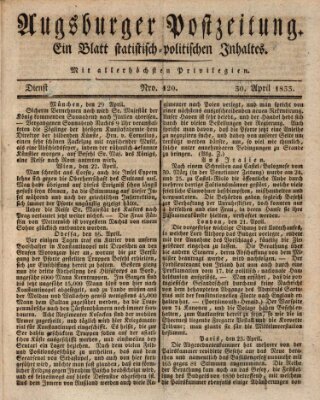 Augsburger Postzeitung Dienstag 30. April 1833