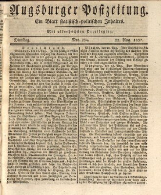 Augsburger Postzeitung Dienstag 22. August 1837