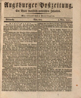 Augsburger Postzeitung Mittwoch 1. November 1837