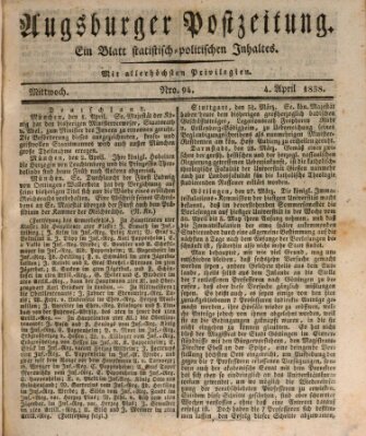 Augsburger Postzeitung Mittwoch 4. April 1838