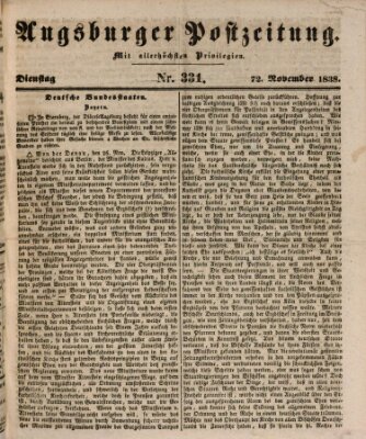 Augsburger Postzeitung Dienstag 27. November 1838