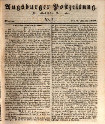 Augsburger Postzeitung Montag 7. Januar 1839