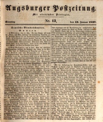 Augsburger Postzeitung Sonntag 13. Januar 1839