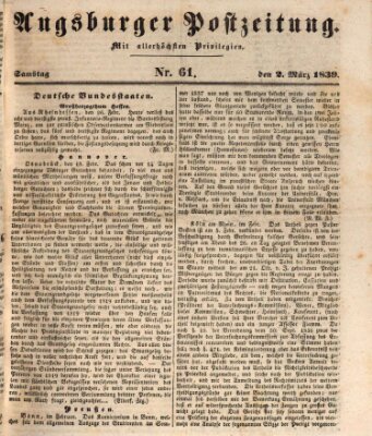 Augsburger Postzeitung Samstag 2. März 1839