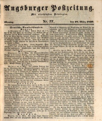Augsburger Postzeitung Montag 18. März 1839