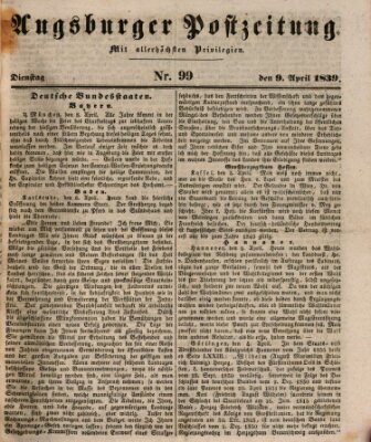 Augsburger Postzeitung Dienstag 9. April 1839