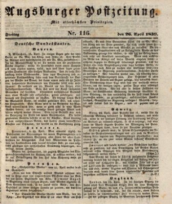 Augsburger Postzeitung Freitag 26. April 1839