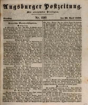 Augsburger Postzeitung Dienstag 30. April 1839