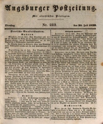 Augsburger Postzeitung Dienstag 30. Juli 1839