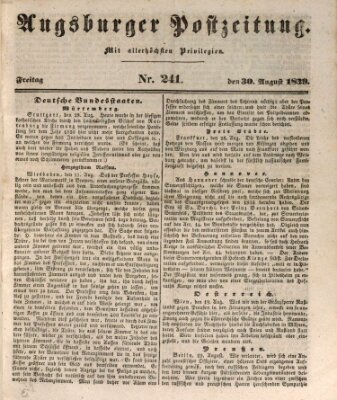 Augsburger Postzeitung Freitag 30. August 1839