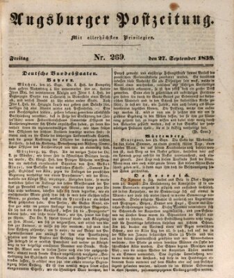 Augsburger Postzeitung Freitag 27. September 1839