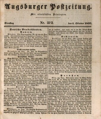 Augsburger Postzeitung Dienstag 1. Oktober 1839