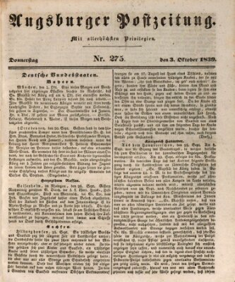 Augsburger Postzeitung Donnerstag 3. Oktober 1839