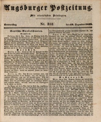 Augsburger Postzeitung Donnerstag 19. Dezember 1839