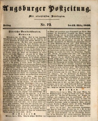 Augsburger Postzeitung Freitag 13. März 1840