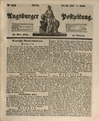 Augsburger Postzeitung Freitag 31. Juli 1840