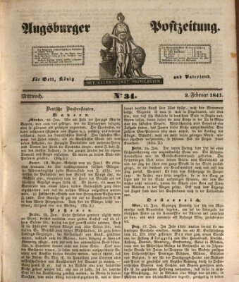 Augsburger Postzeitung Mittwoch 3. Februar 1841