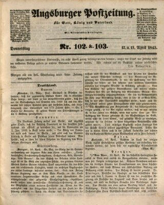 Augsburger Postzeitung Donnerstag 13. April 1843