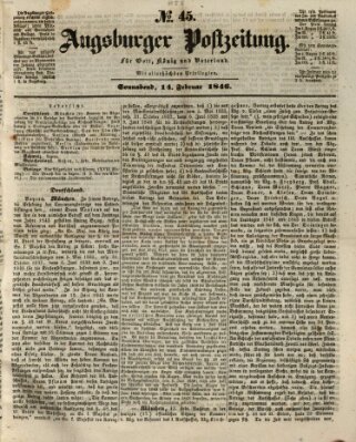 Augsburger Postzeitung Samstag 14. Februar 1846