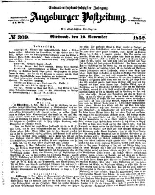 Augsburger Postzeitung Mittwoch 10. November 1852