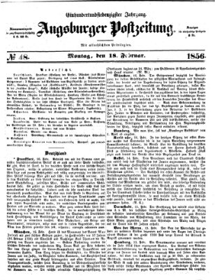 Augsburger Postzeitung Montag 18. Februar 1856