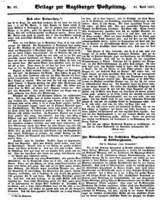 Augsburger Postzeitung Dienstag 21. April 1857