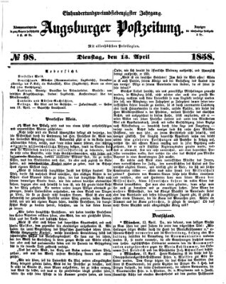 Augsburger Postzeitung Dienstag 13. April 1858