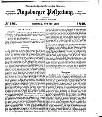 Augsburger Postzeitung Dienstag 20. Juli 1858